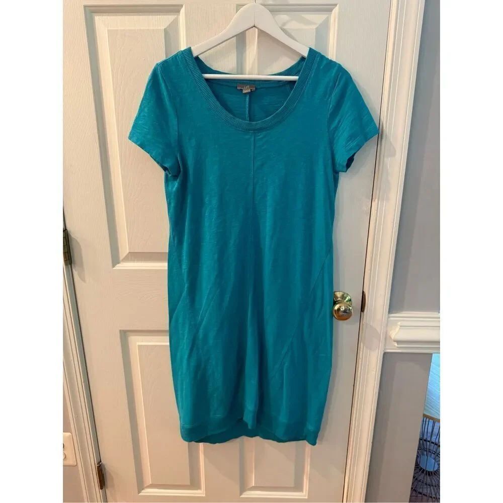 J. Jill Aqua Banded Bottom Wide Crew Neck Shift Dress sz S EUC